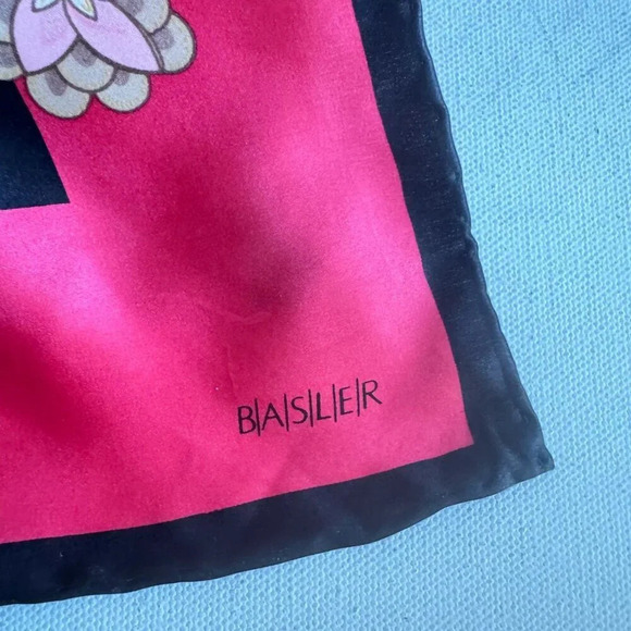 Vintage Basler Pink Dragon Floral Print Hand Rolled edge Silk Scarf - Picture 6 of 7